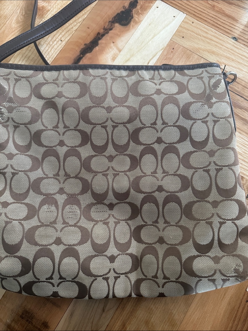 Coach Brown Signature Canvas Crossbody Bag with Dark Brown Trim - Picture 7 of 12